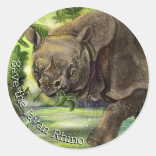 Javan Rhino Art Runder Aufkleber