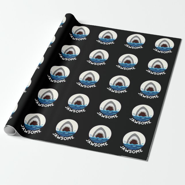Jawsome Funny Shark Teeth Pun Dark BG Geschenkpapier (Ungerollt)