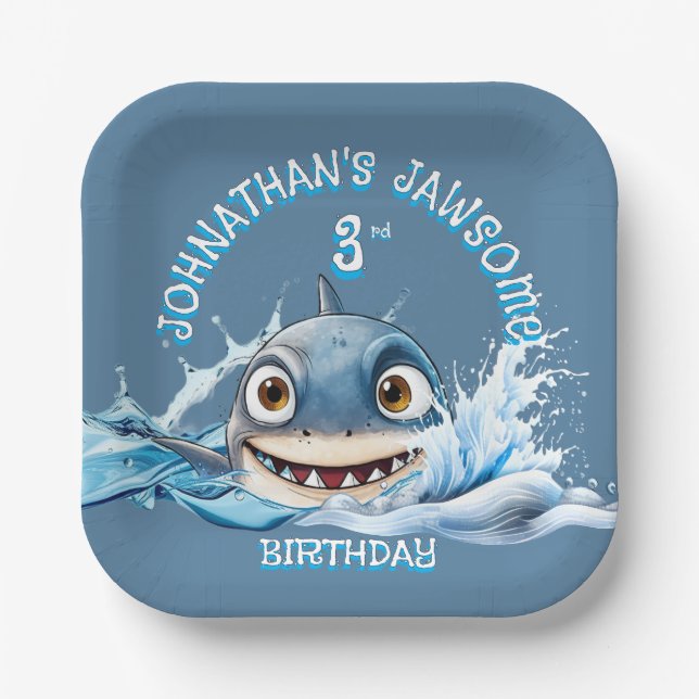 Jawsome Shark Platte | Geburtstag Kleinkind blau Pappteller (Vorderseite)