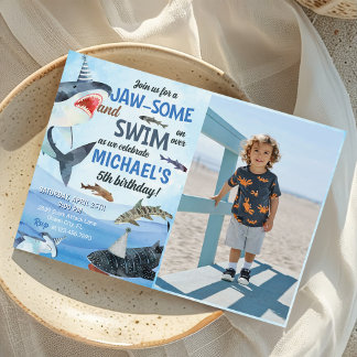 Jawsome Shark Under Sea Birthday Foto Einladung