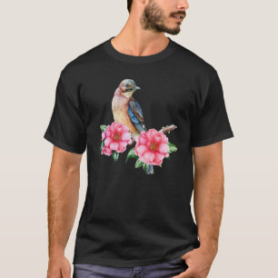Jay Bird On Pink Camellia Blossom Vogelbeobachtung T-Shirt