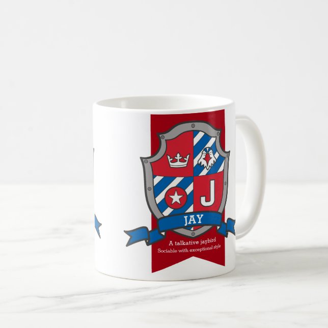 Jay J Heraldry red blue name Kaffeetasse (VorderseiteRechts)