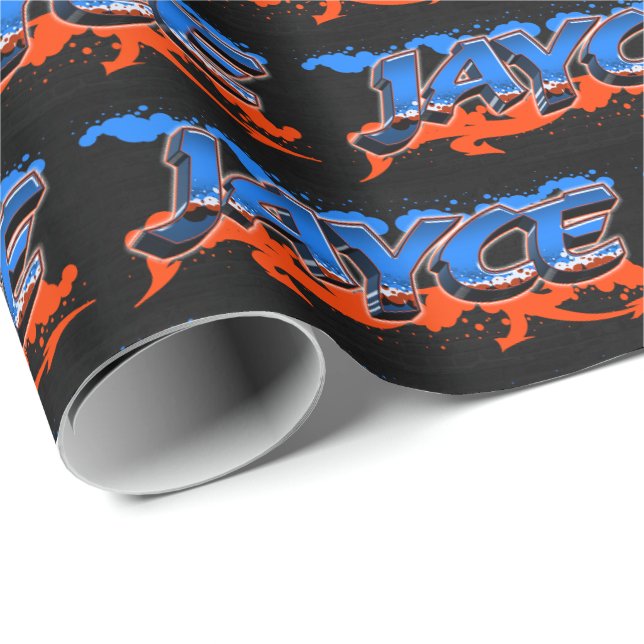 Jayce Vorname Name Graffiti blue orange Geschenkpapier (Rolleneckpunkt)