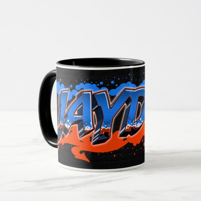 Jayden Vorname Name Graffiti blue orange Tasse (Vorderseite Links)