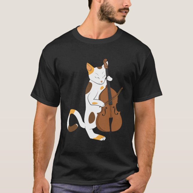 Jazkatze spielt aufrechten Baß - Musikergeschenk T-Shirt (Vorderseite)