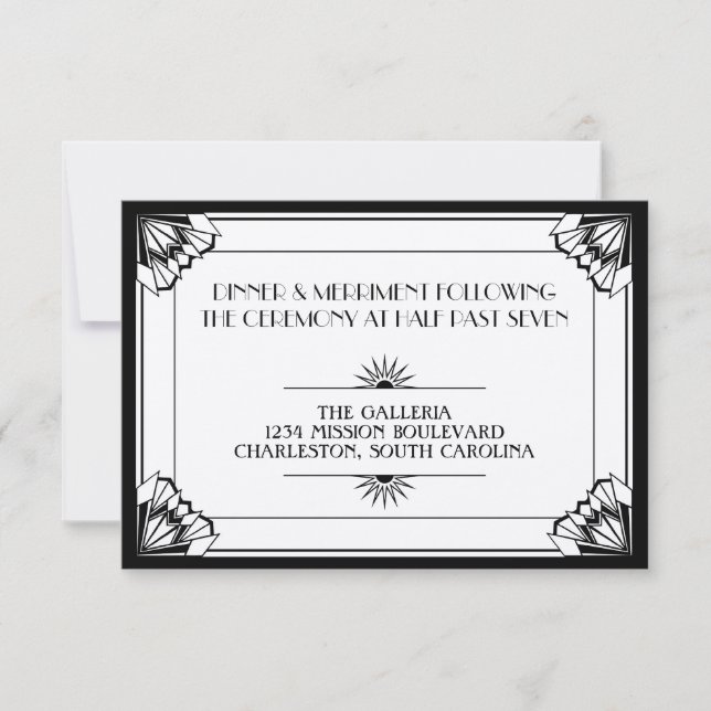 Jazz Age Black Art Deko Hochzeitsempfang Einladung (Vorderseite)