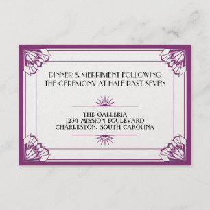 Jazz Age Lila Art Deco Hochzeitsempfang Begleitkarte