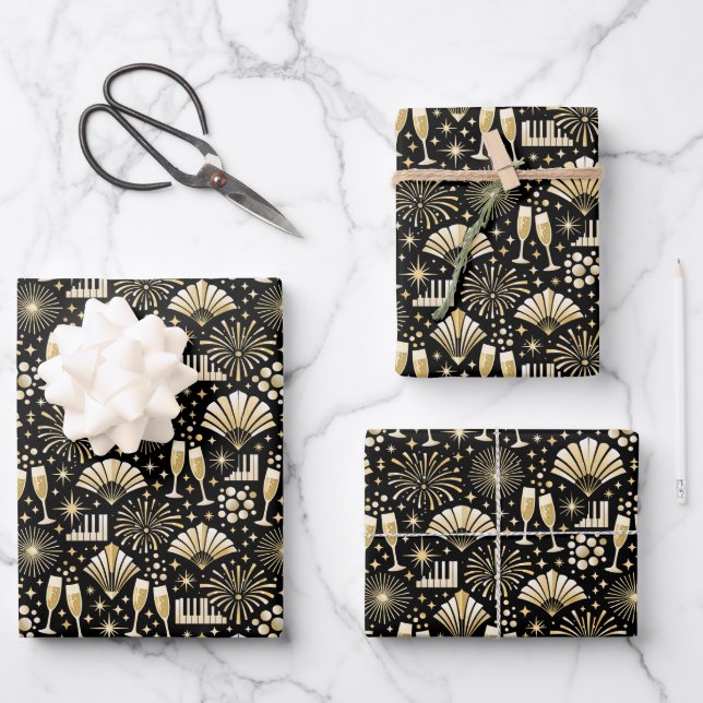 Jazz Age Neujahrsmuster Geschenkpapier Set (Vorderseite)