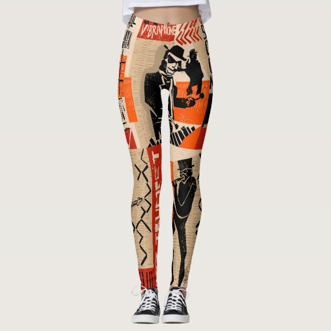 Jazz Band Cool Vintage Poster Leggings (Vorderseite)