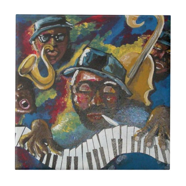 Jazz Blues African American Folk Art Tile Fliese (Vorderseite)