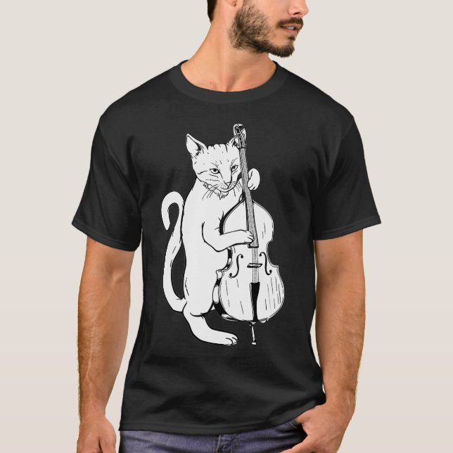 Jazz Cat Aufrecht Bass Cool Musiker T-Shirt (Vorderseite)