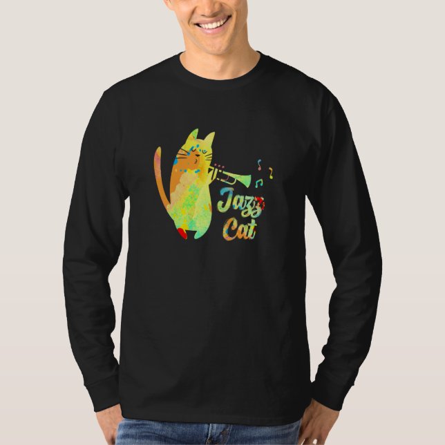 Jazz Cat Cat Playing Trumpet Kitten Musician T-Shirt (Vorderseite)