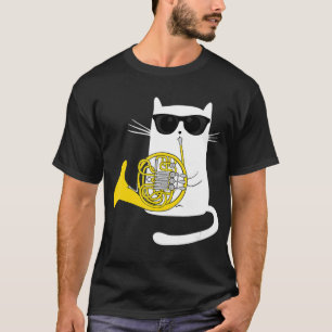 Jazz Cat Playing Französisch Horn Cool schlank T-Shirt