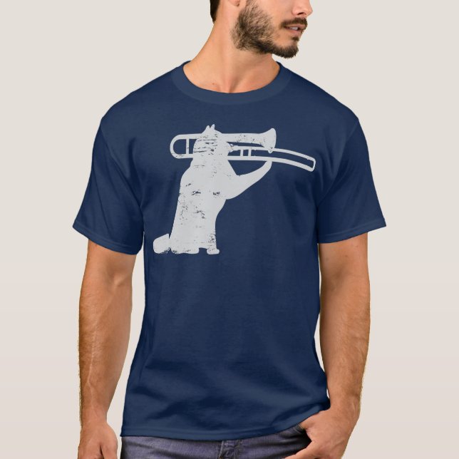 Jazz Cat Playing Trombone für Messingspieler T-Shirt (Vorderseite)