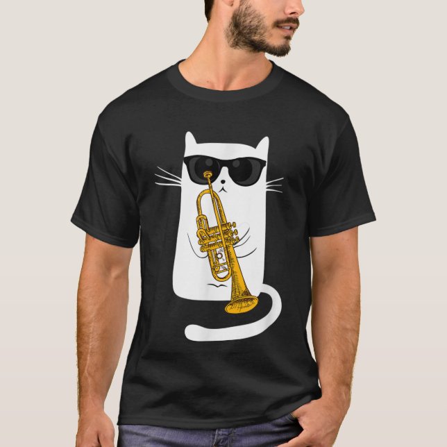 Jazz Cat Playing Trumpet - Hippy Hipster Kitty T-Shirt (Vorderseite)