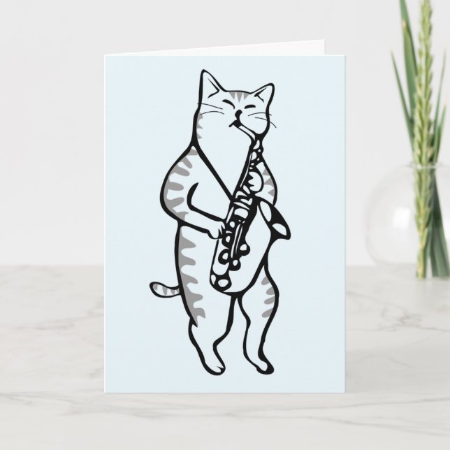 JAZZ CAT SPIELT SAXOPONE VATER'S DAY CARD KARTE (Vorderseite)