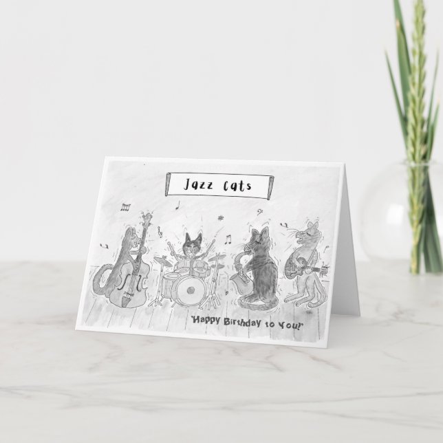 Jazz Cats Happy Birthday Card (B&W) Karte (Vorderseite)