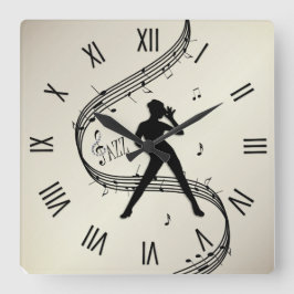 Jazz Dance Roman Numerals Golden Square Wall Clock Quadratische Wanduhr