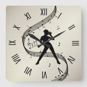 Jazz Dance Roman Numerals Golden Square Wall Clock Quadratische Wanduhr