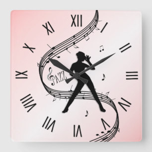 Jazz Dance Roman Numerals Pink Quadratische Wanduhr