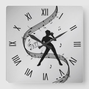 Jazz Dance Roman Numerals Silver Quadratische Wanduhr