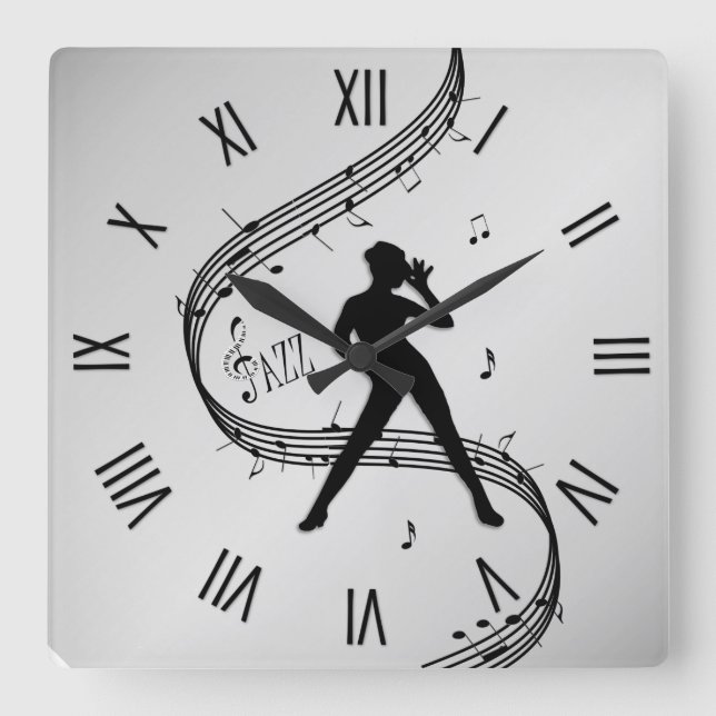 Jazz Dance Roman Numerals Silver Quadratische Wanduhr (Vorderseite)