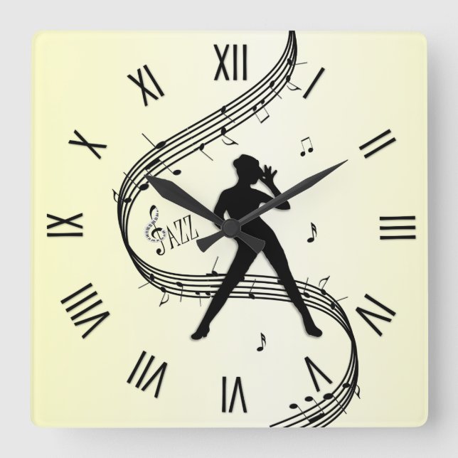 Jazz Dance Roman Numerals Yellow Quadratische Wanduhr (Vorderseite)