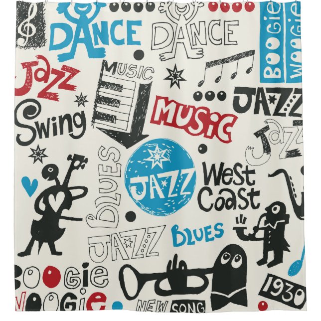 Jazz Doodle: Eclectic Music Mix Duschvorhang (Vorderseite)