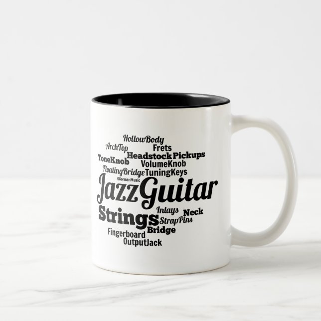 Jazz Guitar Word Cloud Black Text Zweifarbige Tasse (Rechts)