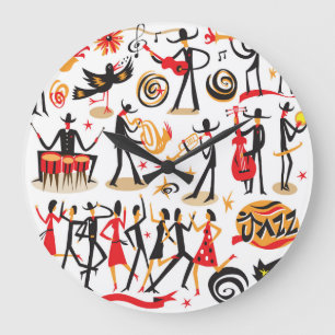 Jazz Icons Set: Abgeschiedener Hintergrund Große Wanduhr