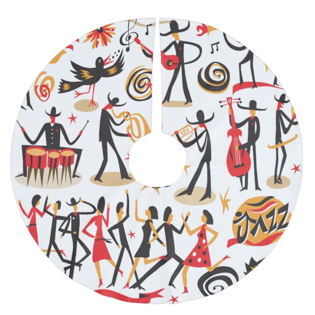 Jazz Icons Set: Abgeschiedener Hintergrund Polyester Weihnachtsbaumdecke (Vorderseite)