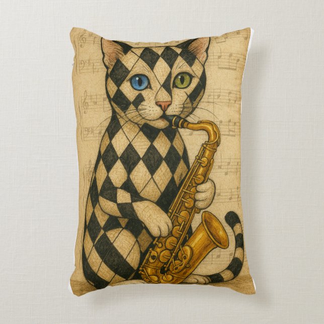 Jazz-Katze Dekokissen (Vorderseite(Vertikal))