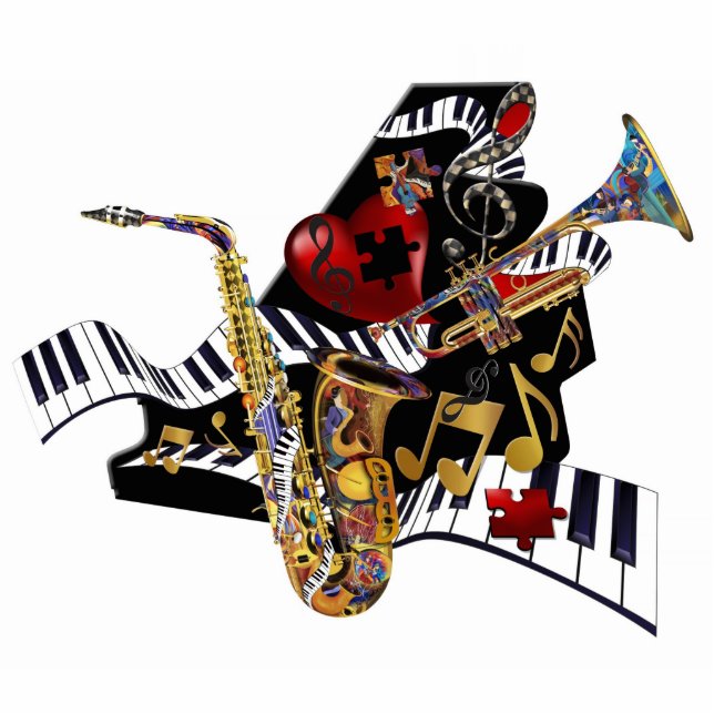 Jazz-Klavier-Saxophon-Trompete-Kunst-Skulptur Freistehende Fotoskulptur (Vorne)
