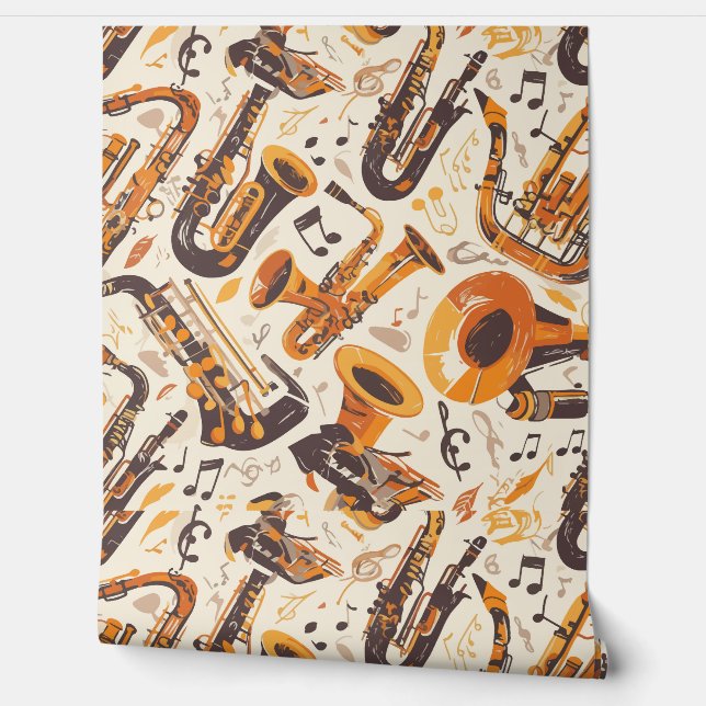 Jazz Melody - Saxophone Musical Pattern Wallpaper Tapete (Abrollen)