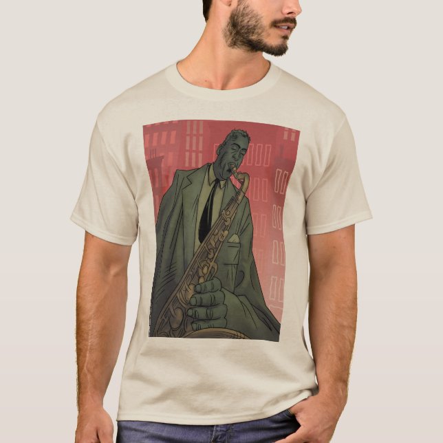 Jazz Midnight Saxophone Player Basic tan T - Shirt (Vorderseite)