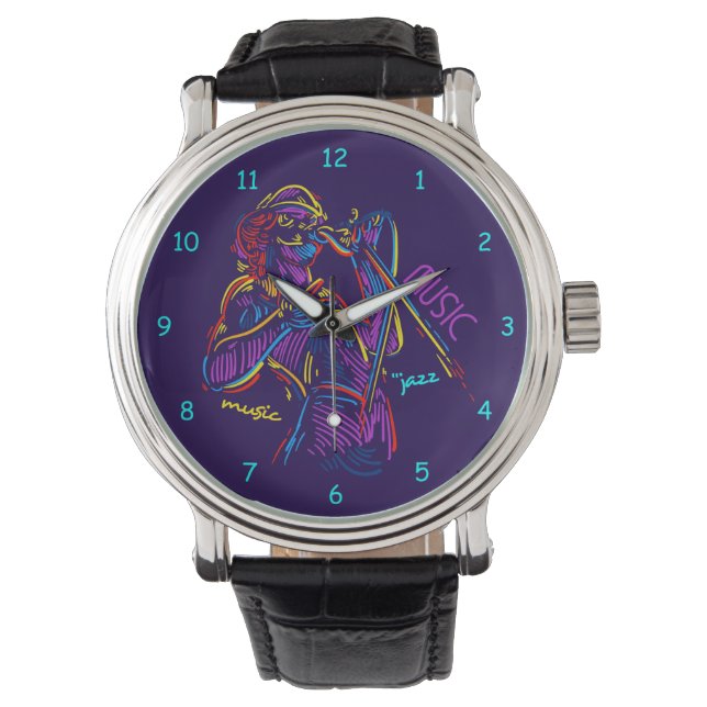 Jazz Music Abstrakt Neon Zeichnend Armbanduhr (Vorderseite)
