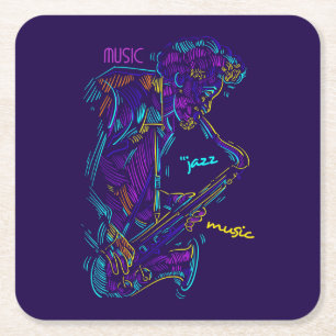 Jazz Music Abstrakt Neon Zeichnend Rechteckiger Pappuntersetzer