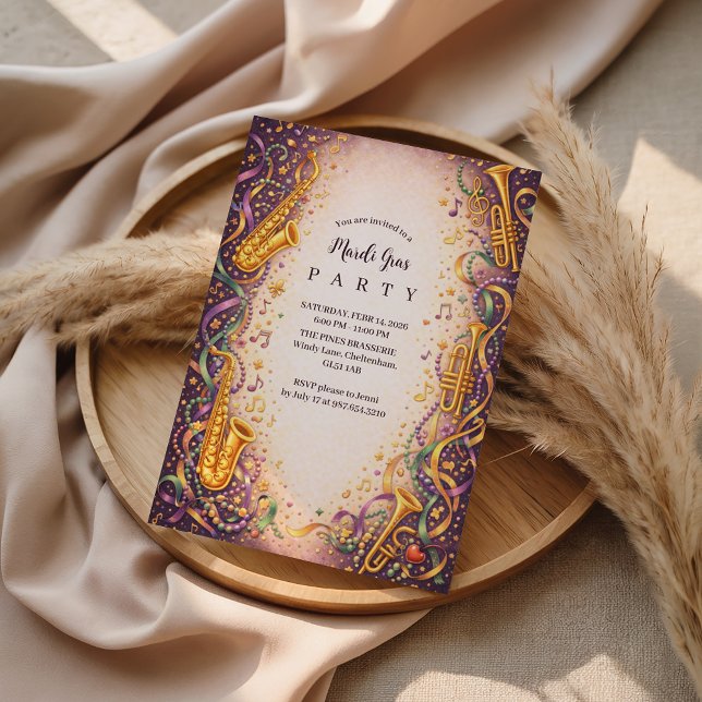 Jazz Music Mardi Gras Masquerade Einladung (Von Creator hochgeladen)