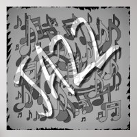 Jazz Music Pattern Dancing Swirting Notes BW