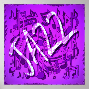 Jazz Music Pattern Dancing Swirting Notes Violet Poster