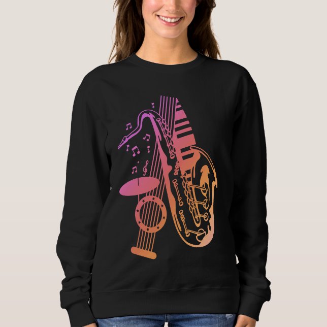 Jazz Music Saxophone Piano Drums Musician Sweatshirt (Vorderseite)