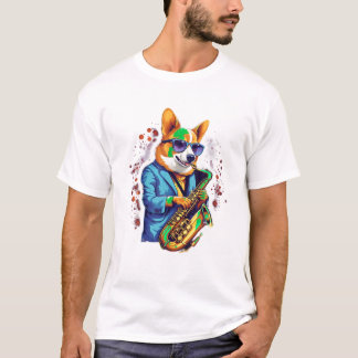 Jazz Musician Corgi Dog Saxophon T Shirt