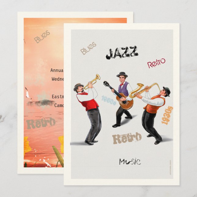 Jazz Musicians Retro Music Blues Party ART Paint Einladung (Vorne/Hinten)