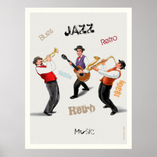 Jazz Musicians Retro Music Blues Vintag ART Paint Poster