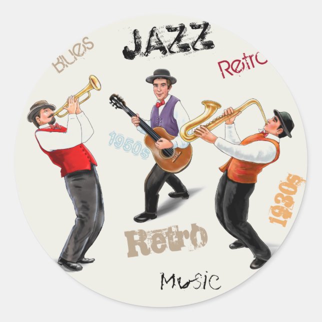 Jazz Musicians Retro Music Vintag Illustration Runder Aufkleber (Vorderseite)