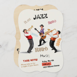 Jazz Musicians Retro Music Vintag Watercolor Einladung