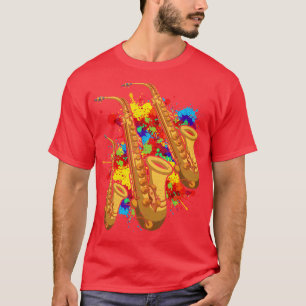 Jazz-Musik-Instrument-Saxophonist Buntes Saxopho T-Shirt