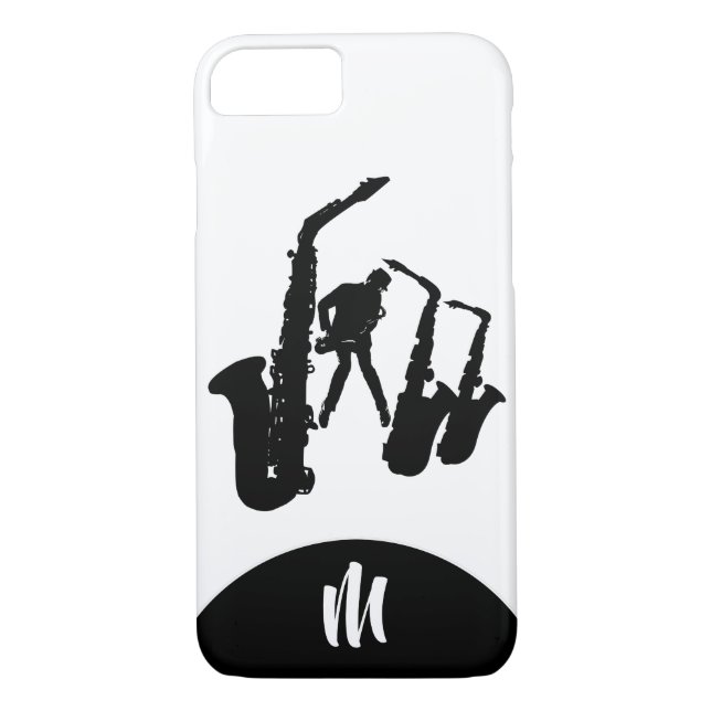 Jazz Sax Black Saxophonist 2 Monogram Iphone Case (Rückseite)