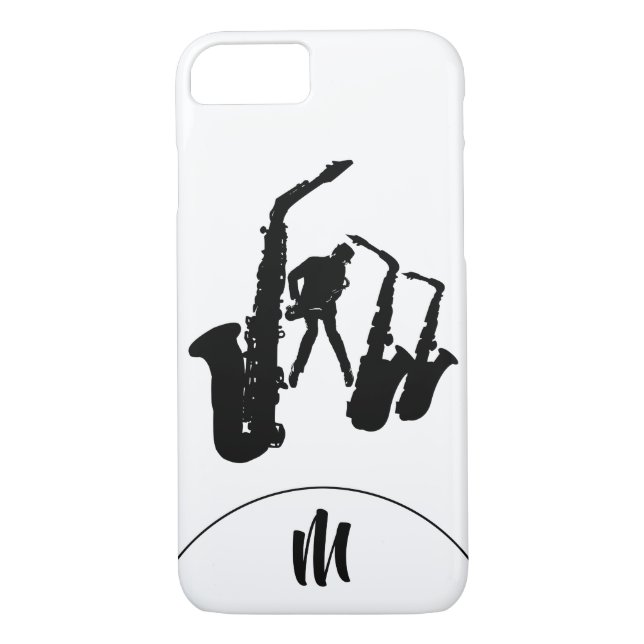 Jazz Sax Black Saxophonist Monogram Iphone Case (Rückseite)