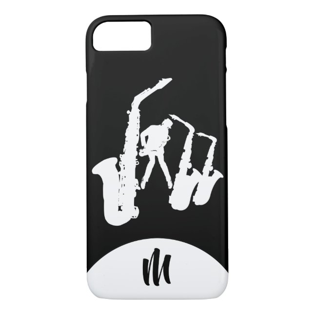 Jazz Sax White Saxophonist 2 Monogram Iphone Case (Rückseite)
